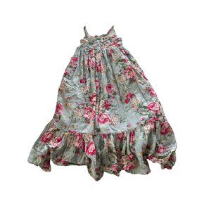 Ralph Lauren Girls 8 Light Blue Floral Print Cotton Sleeveless Midi Dress Garden